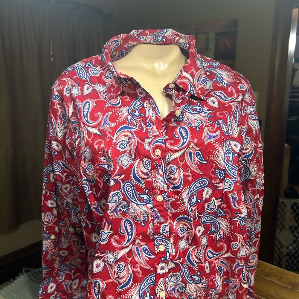 Talbots Red Paisley Button Down Shirt